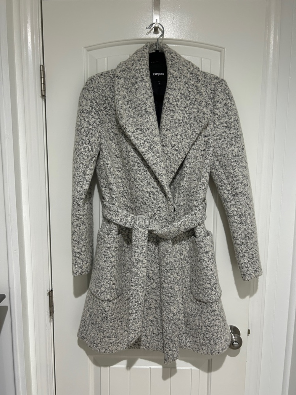 Express Women's Gray Marled Boucle Wool-Blend Coat